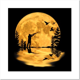 Duck hunting hunter season duck full moon night Posters and Art